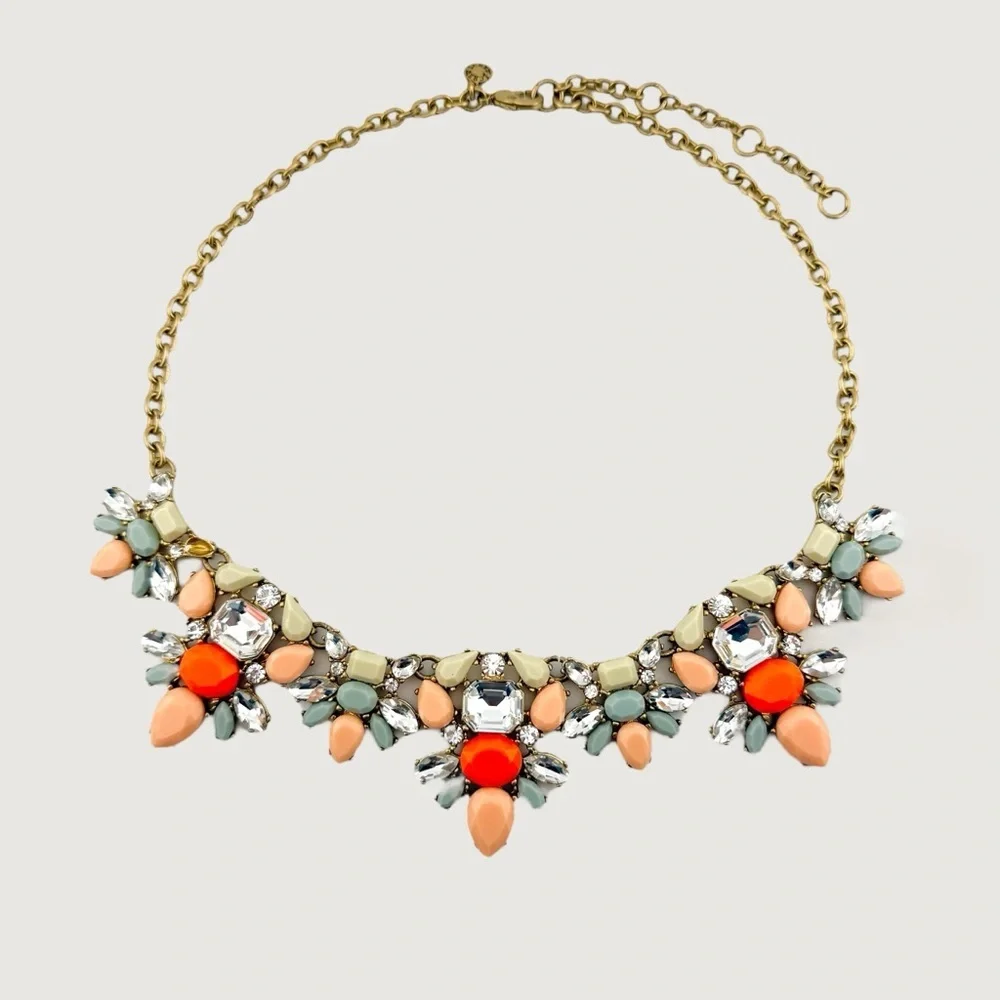 J. Crew Necklace in Orange, Gray, Peach and Cream Multi-Color Statement